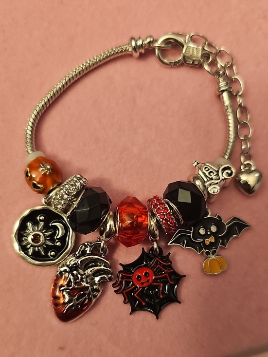 Jewelry - Halloween Charm Bracelet with Orange and Black Beads